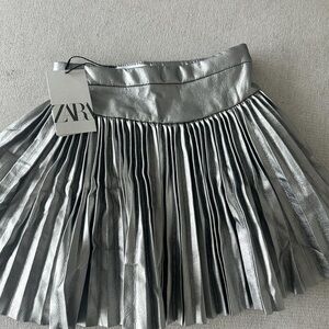 Zara Metallic Silver A-Line Skirt